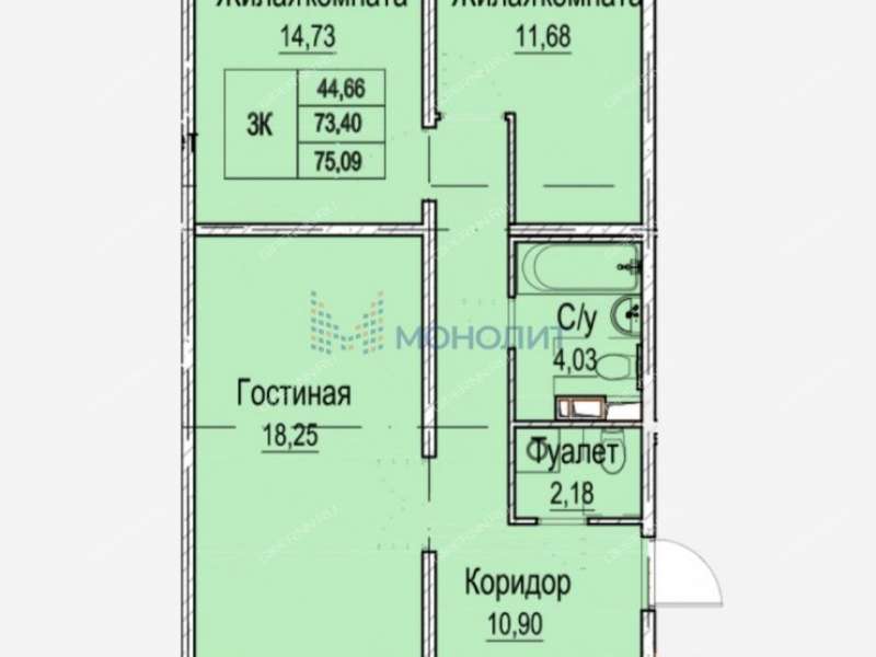 трёхкомнатная квартира на Вязниковской улице дом 43