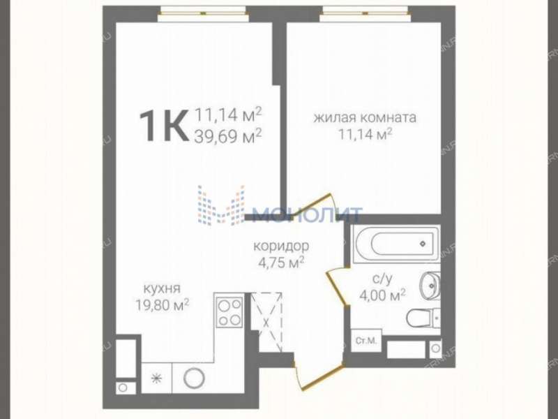 однокомнатная квартира в новостройке на 2-й Оранжерейной улице