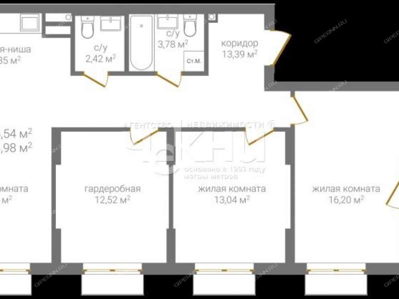 трёхкомнатная квартира на 2-й Оранжерейной улице дом 1