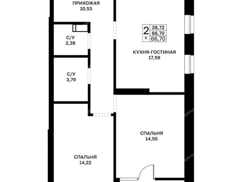 двухкомнатная квартира в новостройке в границах улиц Страж Революции, Гвардейцев, 50-летия Победы, Евгения Никонова, 17