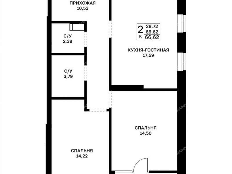 двухкомнатная квартира в границах улиц Страж Революции, Гвардейцев, 50-летия Победы, Евгения Никонова, 17