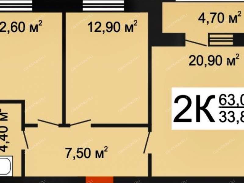 двухкомнатная квартира на проспекте Гагарина дом 36 к2