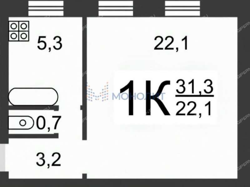 однокомнатная квартира на улице Новикова-Прибоя дом 15